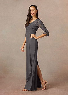 Azazie Poe Final Sale Steel Grey Sheath Lace Dress image2