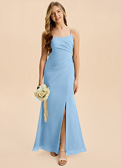Azazie Amelia Junior Meerjungfrau-Linie Plissee Chiffon Kleid Puderblau image3