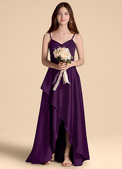 Azazie Prisha Junior A-Linie Plissee Stretch-Satin Kleid Traube image6