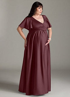 Azazie Verna vestidos de dama de honor de maternidad Vestido de Corte En A Volante Hasta el suelo Satén Elástico image12