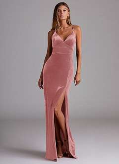 Azazie Becca Bridesmaid Dresses Dusty Rose Sheath Velvet Dress image1