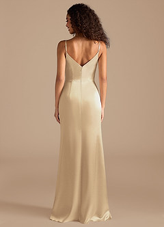 Azazie Deandra Bridesmaid Dresses Champagne Mermaid Pleated Metallic Satin Dress image5
