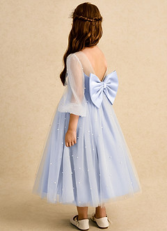 Azazie Trudy 플라워 걸 드레스 볼가운 스윗하트 네크라인 얇실버 명주 그물 티 길이 드레스 image7