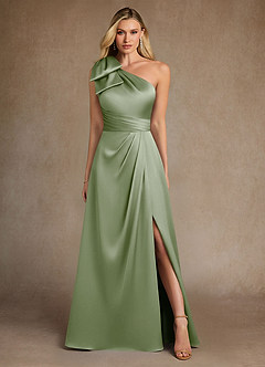 Azazie Easton Mother of the Bride Dresses Dusty Sage A-Line One Shoulder Stretch Satin Dress image1