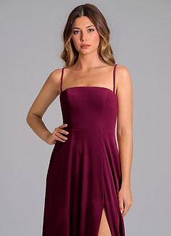Azazie Wren Brautjungfernkleider A-Linie Schulterfrei Samt Kleid Cabernetrot image2