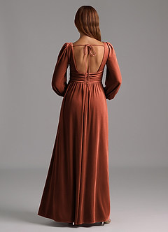 Azazie Norah Bridesmaid Dresses Terracotta A-Line Long Sleeve Velvet Dress image2