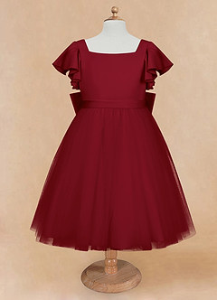 Azazie Kaeya Robe Demoiselle D'honneur Fillette Robe Trapèze en Tulle Arc Bourgogne image5