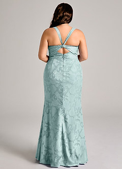 Azazie Mero Bridesmaid Dresses Mist Sheath Pleated Floral Burnout Dress image8