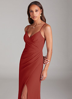 Azazie Maci Brautjungfernkleider Etui Plissee Chiffon Kleid Terrakotta image2