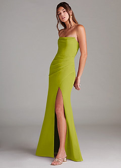 Azazie Leonis Vestidos de damas de honor Vestido de Hierba De Limón de Gasa de Corte Recto Convertible con Sin tirantes image3