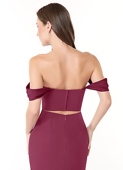 Azazie Lynnie Brautjungfernkleider Wandelbar Meerjungfrau-Linie Schulterfrei Chiffon Kleid Maulbeerrot image6