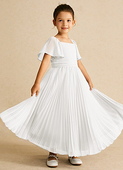 Azazie Bun Bun Robe Demoiselle D'honneur Fillette Robe Trapèze en Mousseline de soie Plissée Blanc De Diamant image2