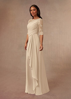 Azazie Dionysus Mother of the Bride Dresses Champagne A-Line Boatneck Lace Chiffon Dress image2
