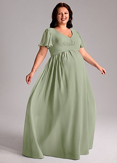 Azazie Verna Abiti da damigella d'onore premaman Abito A-Line Increspato con Scollo a V Chiffon Floor-Length image9