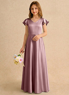 Azazie Nari Girls Formal Sukienki dla dziewczynek sypiących kwiaty Linia A z rękawami Matowy satynowy Długość podłogi Sukienka image3