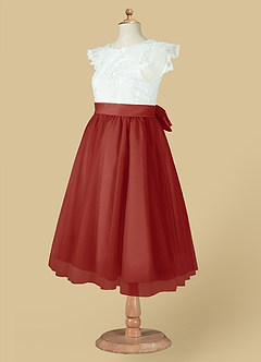 Azazie Vetty Abiti da Ragazza di Fiori Abito A-Line in Tulle Pizzo Avorio Terracotta image14