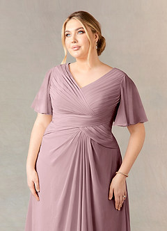 Azazie Morning Glory Kleider für die Brautmutter A-Linie V-Hals Gerüscht Chiffon Kleid Altrosa image9