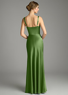 Azazie Alouette Bridesmaid Dresses Basil Mermaid Pleated Stretch Satin Dress image2