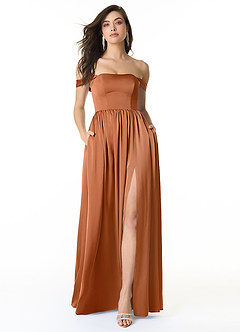 Azazie Morana Final Sale Amethyst A-Line Off the Shoulder Stretch Satin Convertible Dress image1