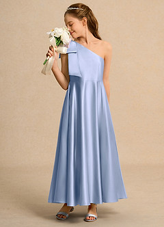 Azazie Guppy Junior Formal vestidos de niña de las flores Vestido de Hielo de Satin Mate de Corte En A con Hombro unilateral image4