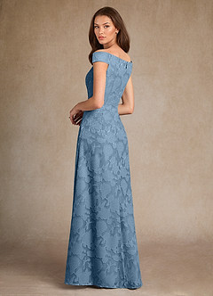 Azazie Moore Mother of the Bride Dresses Steel Blue A-Line Boatneck Floral Burnout Dress image2