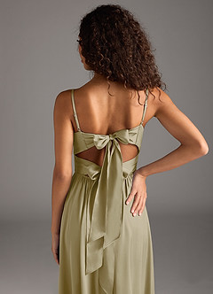 Azazie Zeya Robes de demoiselle d'honneur Robe Trapèze en Satin extensible Plissée Vert Mousse image4