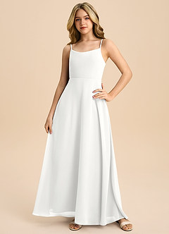 Azazie Shale Junior White A-Line Bow Chiffon Dress image5