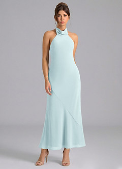 Azazie Velli Bridesmaid Dresses Sea Glass Mermaid High Neck Chiffon Dress image5