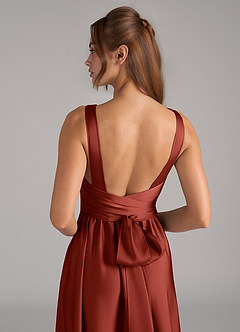 Azazie Kora Bridesmaid Dresses Terracotta A-Line Pleated Stretch Satin Dress image2