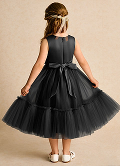 Azazie Miracle Robe Demoiselle D'honneur Fillette Robe Trapèze en Mat Satiné Arc Noir image2