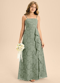 Azazie Kaylee Junior Agave A-Line with Belt Floral Burnout Dress image3