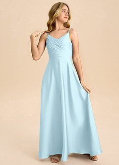 Azazie Bug Junior Jurk van Stretch Satijn met A-Lijn Geplooid Wolkenblauw image4