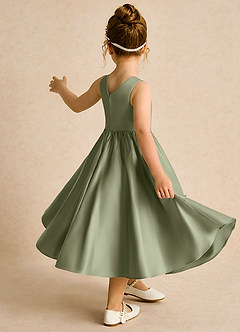 Azazie Hermia Robe Demoiselle D'honneur Fillette Robe Trapèze en Mat Satiné Sans manches Pistache image5