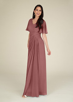 Azazie Morning Glory Mother of the Bride Dresses A-Line V-Neck Ruched Chiffon Floor-Length Dress image3