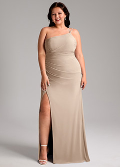 Azazie Eren Vestidos de damas de honor Vestido de Gris Pardo de Gasa de Corte Recto con Hombro unilateral image10