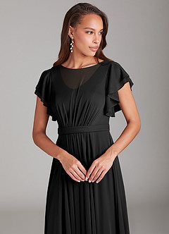Azazie Daphne Modest Bridesmaid Dresses A-Line Ruched Mesh Floor-Length Dress image4