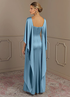 Azazie Eli Mother of the Bride Dresses Steel Blue Sheath Boatneck Stretch Satin Dress image2