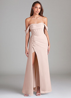 Azazie Amyra Bridesmaid Dresses Rose Petal Sheath Off the Shoulder Chiffon Convertible Dress image1