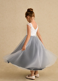Azazie Momo Flower Girl Dresses Ivory Black A-Line Lace Dress image4