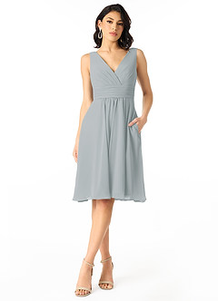 Azazie Kyla Final Sale Dolphin Grey A-Line Pleated Chiffon Dress image3