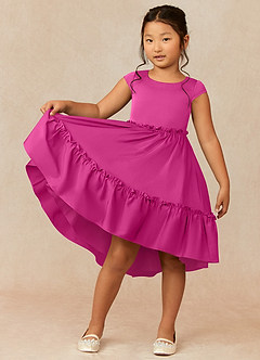 Azazie Lee Flower Girl Dresses Fuchsia A-Line Bow Stretch Satin Dress image1