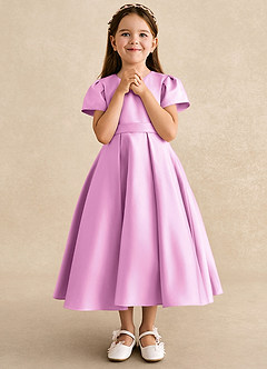 Azazie Princess Flower Girl Dresses Candy Pink A-Line Pleated Matte Satin Dress image4