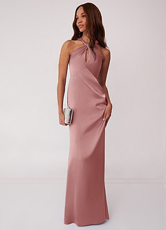Barbie ♥ Azazie Bridesmaid Dresses Dusty Rose Sheath Stretch Satin Dress image3