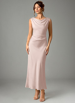 Azazie Kieryn Bridesmaid Dresses Blushing Pink Mermaid Pleated Stretch Satin Dress image1