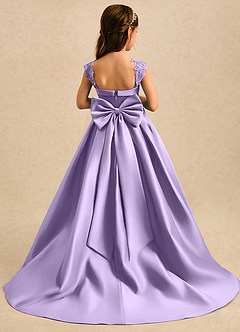 Azazie Genie Flower Girl Dresses Lilac Ball-Gown Off the Shoulder Matte Satin Dress image2