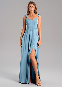 Azazie Everett Brautjungfernkleider A-Linie Stretch-Satin Kleid Stahlblau image3