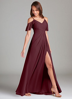 Azazie Dakota Bridesmaid Dresses Cabernet A-Line Off the Shoulder Mesh Dress image3