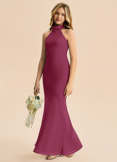 Azazie Velli Junior Meerjungfrau-Linie Hoher Kragen Chiffon Kleid Maulbeerrot image4