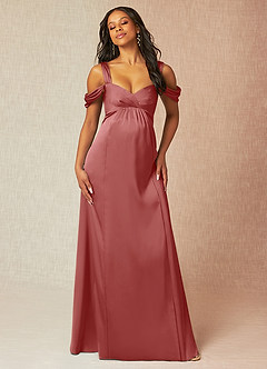Azazie Rhea Maternity Bridesmaid Dresses A-Line Off-The-Shouler Pleated Stretch Satin Floor-Length Dress image4