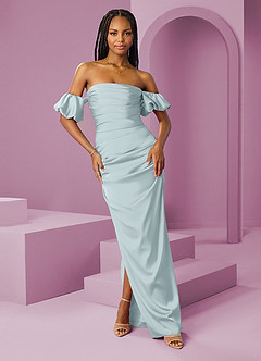Barbie ♥ Azazie Jurken voor bruidsmeisjes Converteerbaar Jurk van Stretch Satijn met Kolom Off the Shoulder De Nevel image1